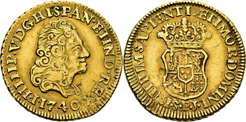 FELIPE V. Sevilla. 1 escudo. 1740. PJ. Cy9600. 3´34 g. Algún pequeño golpe. Inci...