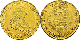 FERNANDO VI. Lima. 8 escudos. 1757. JM. Prácticametne EBC/EBC-. Cierto atractivo. Rara