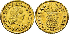 FERNANDO VI. Madrid. 1/2 escudo. 1756. JB. Prácticamente EBC. Atractiva