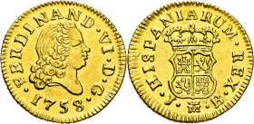 FERNANDO VI. Madrid. 1/2 escudo. 1758 sobre otro 8. JB. EBC+. Muy buen ejemplar