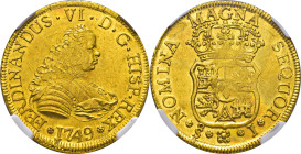 FERNANDO VI. Santiago. 4 escudos. 1749. J. AU58. Prácticamente SC-/SC-. Atractiva. Escasa