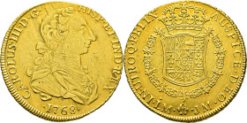 CARLOS III. Lima. 8 escudos. 1768. JM. MBC+/EBC-. Atractiva. Primer año. Muy rara