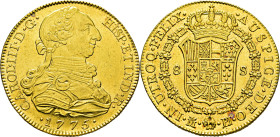 CARLOS III. Madrid. 8 escudos. 1775. PJ. SC-/prácticamente SC. Soberbio. Bellísima. Muy rara