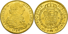 CARLOS III. Popayán. 8 escudos. 1786. SF. Casi SC. Estupendo. Muy rara