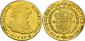 CARLOS III. Sevilla. 2 escudos. 1787. CM sobre CF
