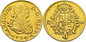CARLOS IV. Madrid. 1/2 escudo. 1794. MF. Atractiva. Muy rara