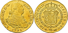 CARLOS IV. Madrid. 4 escudos. 1791. MF. EBC+/casi SC- o algo mejor. Llamativo reverso. Muy escasa