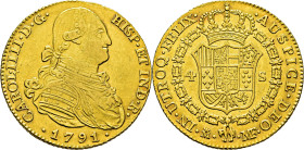 CARLOS IV. Madrid. 4 escudos. 1791. MF.MBC+/casi EBC. Cierto atractivo