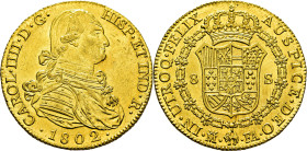 CARLOS IV. Madrid. 8 escudos. 1802. FA. SC/SC+. Soberbio. Espectacular. Muy rara