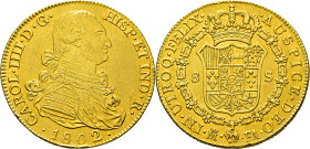 CARLOS IV. Madrid. 8 escudos. 1802. FA. EBC-/EBC o algo mejor. Escasa