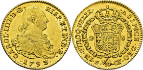 CARLOS IV. Sevilla. 2 escudos. 1793. CN. MBC+/EBC-. Atractiva