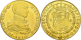 FERNANDO VII. Lima. 8 escudos. 1810. JP. Mejor que EBC/prácticamente SC-. Atractiva. Rara