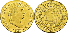 FERNANDO VII. Madrid. 2 escudos. 1829. AJ. EBC+. Estupenda