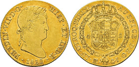 FERNANDO VII. Madrid. 4 escudos. 1820. GJ rectificada. Bonito resplandor