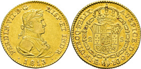 FERNANDO VII. Madrid. 2 escudos. 1813. IG. MBC+/EBC-. Atractiva. Escasa