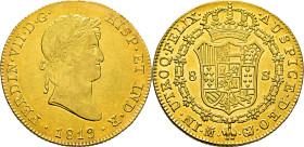 FERNANDO VII. Madrid. 8 escudos. 1819. GJ. EBC/SC-. Estupendo reverso. Llamativo resplandor. Rara