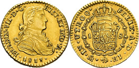 FERNANDO VII. Méjico. 1 escudo. 1811 parece advertirse sobre 0. HI. Casi EBC-. Buen ejemplar. Rara