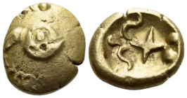Celtic, Vindelici Stater, 'Regenbogenschüsselchen, Blattkranz mit Vogelkopf/Kreuz mit Voluten' type circa I century