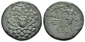 PONTOS. Amisos. Ae (Circa 85-65 BC). Time of Mithradates VI Eupator.
Obv: Aegis facing.
Rev: AMIΣOY.
Nike advancing right with shouldered palm branch;...