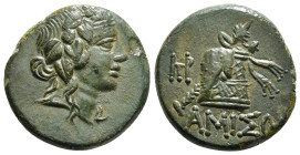 PONTOS. Amisos. Time of Mithradates VI Eupator (Circa 105-90 or 90-85 BC). Ae.
Obv: Head of Dionysos right, wearing ivy wreath.
Rev: AMIΣOY.
Thyrsos l...