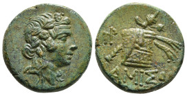 PONTOS. Amisos. Time of Mithradates VI Eupator (Circa 105-90 or 90-85 BC). Ae.
Obv: Head of Dionysos right, wearing ivy wreath.
Rev: AMIΣOY.
Thyrsos l...