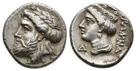 PAPHLAGONIA. Kromna. Drachm (Circa 350-330 BC).
Obv: Laureate head of Zeus left.
Rev: KPΩMNA.
Head of Hera-Tyche left, wearing turreted polos; ΔI to l...