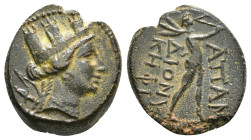 PHRYGIA. Apameia. Circa 88-40 BC.
Obv : Turreted head of Tyche to right.
Rev : Marsyas advancing to right on maeander pattern, playing double flute. 3...