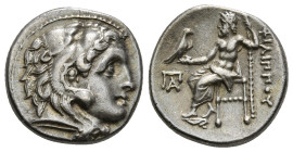 KINGS OF MACEDON. Philip III Arrhidaios (323-317 BC). Drachm. Kolophon.
Obv: Head of Herakles right, wearing lion skin.
Rev: ΦΙΛΙΠΠΟΥ.
Zeus seated lef...