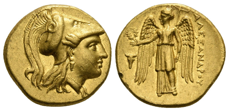 KINGS OF MACEDON. Alexander III 'the Great' (336-323 BC). GOLD Stater.
Obv: Hea...