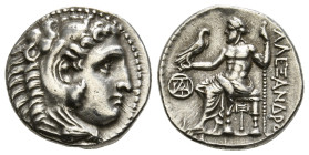 KINGS OF MACEDON. Alexander III 'the Great' (336-323 BC). Drachm. Abydos.
Obv: Head of Herakles right, wearing lion skin.
Rev: AΛΕΞΑΝΔΡΟΥ.
Zeus seated...