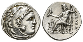 KINGS OF MACEDON. Alexander III 'the Great' (336-323 BC). Drachm. Kolophon.
Obv: Head of Herakles right, wearing lion skin.
Rev: AΛEΞANΔPOY.
Zeus Aëto...