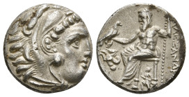KINGS OF MACEDON. Alexander III 'the Great' (336-323 BC). Drachm. Lampsakos.
Obv: Head of Herakles right, wearing lion skin.
Rev: AΛΕΞΑΝΔΡΟΥ.
Zeus sea...