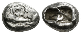 KINGS OF LYDIA. Kroisos (Circa 564/53-550/39 BC). 1/6 Stater. Sardes.
Obv: Confronted foreparts of lion and bull.
Rev: Two incuse square punches.
RPC ...