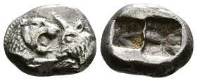 KINGS OF LYDIA. Kroisos (Circa 564/53-550/39 BC). 1/6 Stater. Sardes.
Obv: Confronted foreparts of lion and bull.
Rev: Two incuse square punches.
GRPC...