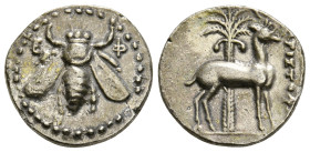 IONIA. Ephesos. Circa 202-150 BC. Drachm, Aristophon, magistrate. E-Φ Bee. Rev. ΑΡΙΣΤΟΦΩΝ Stag standing right; behind, palm tree with two date cluster...