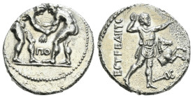 PAMPHYLIA, Aspendos. Circa 330/25-300/250 BC. AR Stater. Two wrestlers grappling; ΠO between, below / Slinger in throwing stance right; to right, fore...