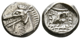 CARIA. Kindya. Tetrobol (Circa 510-480 BC).
Obv: Head of ketos left.
Rev: Incuse geometric pattern. 1,73 g - 10,89 mm