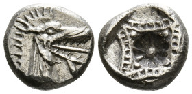 CARIA. Kindya. Tetrobol (Circa 510-480 BC).
Obv: Head of ketos left.
Rev: Incuse geometric pattern. 1,69 g - 10,77 mm