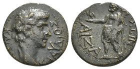 PHRYGIA. Aezanis. Claudius (41-54). Ae.
Obv: KΛAYΔIOC KAICAP.
Laureate head right.
Rev: AIZANITΩN.
Zeus standing left with eagle and sceptre. 3,65 g -...