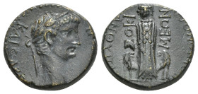 PHRYGIA. Docimeum. Claudius (41-54). Ae.
Obv: TI KΛΑΥΔΙΟN KΑΙCAP.
Laureate head right.
Rev: ΕΠΙ ΚΟΡΒΟΥΛΩΝΟϹ ΑΝΘΥΠ ΔΟΚΙΜΕΩΝ.
Cybele standing facing; li...