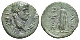LYDIA. Apollonoshieron. Nero (54-68). Ae.
Obv: NEPΩN KAICAP CΕΒΑCΤΟC.
Laureate head right.
Rev: AΠOΛΛΩNI / EPEITΩN.
Apollo standing facing, head left,...