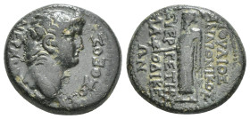 PHRYGIA. Laodicea ad Lycum. Nero (54-68). Ae. Ioulios Andronikos, euergetes.
Obv: NEPΩN ΣEBAΣTOΣ ΘEOΣ.
Bare head right.
Rev: IOVΛΙOΣ ΑNΔPONIKOΣ / ΕΥΕΡ...