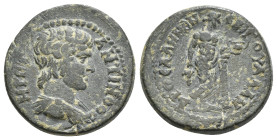 Lydia. Sala. Antinous after AD 130. C. Val. Androneikos
Assarion Æ
HPΩC ANTINOOC, draped bust of Antinoos to right / EΠI Γ ΟYΑΛ AN - ΔPO CAΛHNΩN, Di...
