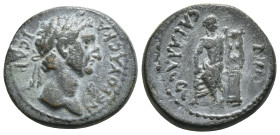 PISIDIA, Sagalassus. Trajan. AD 98-117. Æ Obv : Laureate head right. Rev : ϹΑΓΑΛΑϹϹΕωΝ, Apollo seated facing, hand resting on lyre set on a column. 13...