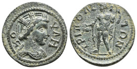 LYDIA. Tripolis. Pseudo-autonomous (Early-mid 3rd century). Ae.
Obv: BOVΛH.
Turreted and draped bust of Boule right.
Rev: TPIΠOΛEITΩN.
Dionysus standi...