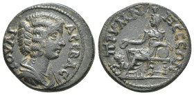 PHRYGIA. Prymnessus. Julia Domna (Augusta, 193-217). Ae.
Obv: IOVΛIA CЄBAC.
Draped bust right.
Rev: ΠPVMNHCCЄΩN.
Cybele seated left on throne, holding...