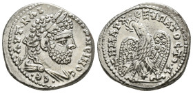 SELEUCIS & PIERIA. Caracalla (198-217). Tetradrachm.
Obv: AYT K M A ANTΩNЄINOC CЄB.
Laureate head right.
Rev: ΔHMAPX ЄΞ YΠATOC TO Δ.
Eagle standing fa...