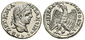 SELEUCIS & PIERIA. Caracalla (198-217). Tetradrachm.
Obv: AYT K M A ANTΩNЄINOC CЄB.
Laureate head right.
Rev: ΔHMAPX ЄΞ YΠATOC TO Δ.
Eagle standing fa...