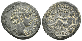 LYDIA. Bagis. Pseudo-autonomous (2nd-3rd century). Ae.
Obv: ΔHMOC.
Laureate bust of Demos right, with slight drapery.
Rev: ЄΠI ΓAIOY APX BAΓHNΩN / ЄPM...