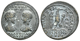 PHRYGIA. Apamea. Caracalla with Plautilla (198-217). Ae. Artemas III, agonothetes.
Obv: AV K M A ANTΩNЄINOC / ΠΛAVTIΛΛA AVΓOV.
Busts of Caracalla, lau...
